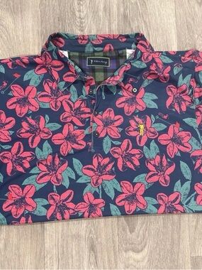William Murry Men's Navy Floral Polo Shirt - Pink & Teal Print
